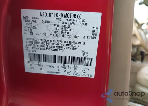 2007 Ford Escape Limited from USA, damaged, VIN 1FMYU94127KB07270